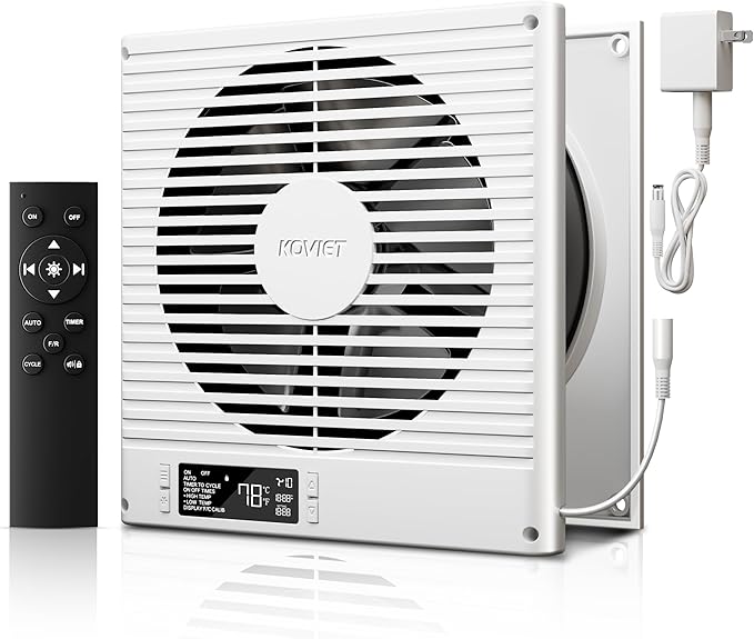 8" Room to Room Ventilation Fan with Remote, Quiet Reversible Through the Wall Air Transfer Fan, 10-Speed Smart Exhaust Vent, Temperature Control, ETL Certified for Bedroom, Kitchen, Laundry by KOVIET