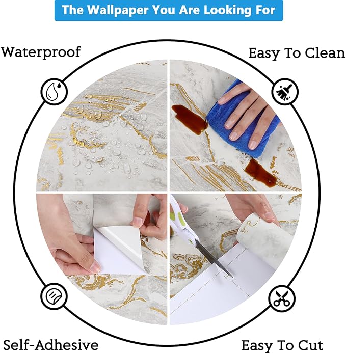 CRE8TIVE Beige Gold Marble Contact Paper for Countertops Waterproof 12"x354" Matte Marble Wallpaper Peel and Stick Kitchen Countertop Self Adhesive Removable Wallpaper for Bedroom Desks Drawers Walls - Image 9