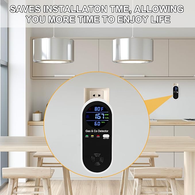 2 Packs Combination Natural-Gas and Carbon-Monoxide-Detector,Koabbit 4-in-1 CO/LPG/LNG Explosive Gas Detector Alarm with Temperature(°F) & Humidity for Home,RV,Hotel,Apartment - Image 5