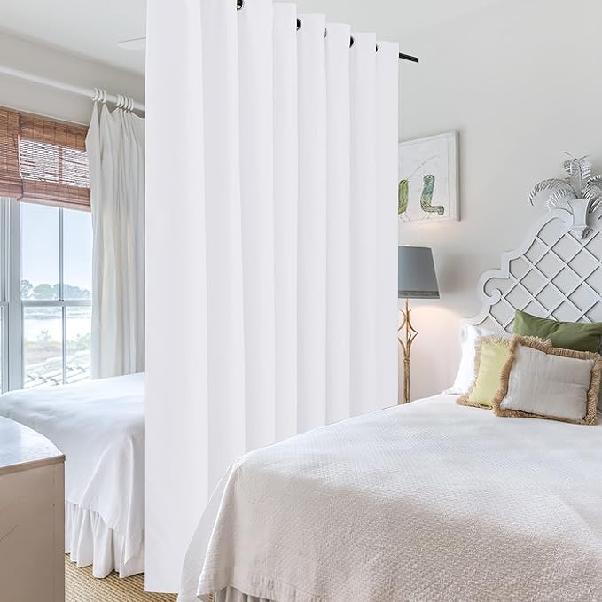 RYB HOME Room Divider Curtain - Half-Light Block Room Darkening Shades Grommet Curtains for Large Window Cloakroom School Dorm Sliding Door, W 15 ft x L 8 ft, Pure White - Image 4