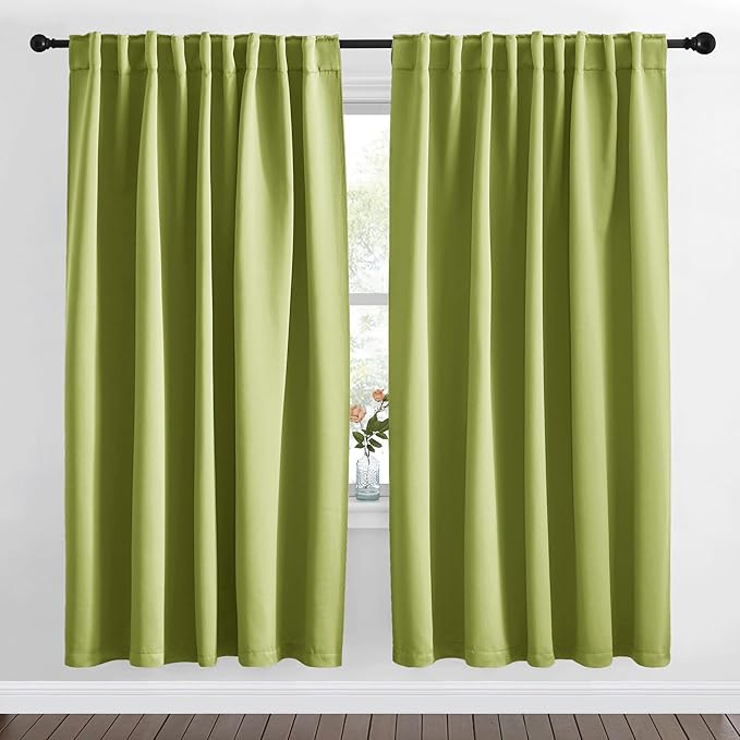NICETOWN Blackout Curtain Panels Window Draperies - (Fresh Green Color) 62x72 inch, 2 Pieces, Insulating Room Darkening Blackout Drapes for Bedroom, Privacy Doorway Curtain for Door by NICETOWN