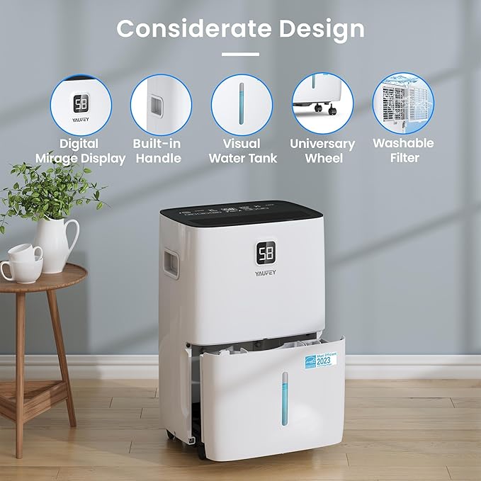 Yaufey 5000 Sq. Ft. Energy Star Certified Dehumidifier, Max 80 Pints Dehumidifier for Basement with Drain Hose, Smart Compressor with Intelligent Humidity Control, Dehumidifiers for Home Bedroom - Image 6
