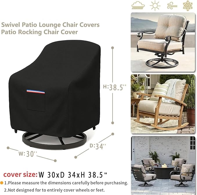 Outdoor Patio Chair Covers Waterproof, 30W x 34D x 38.5H inches Weather Resistant Patio Furniture Cover All-Weather Protection Heavy Duty 600D 2-Pack Black - Image 2