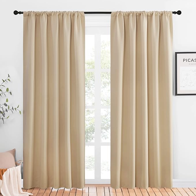NICETOWN Blackout Curtain Panels for Living Room, Biscotti Beige, 2 Panels, W52 inches x L84 inches, Energy Efficient & Noise Reducing Thermal Insulated Rod Pocket Blackout Drapes/Draperies for Window by NICETOWN