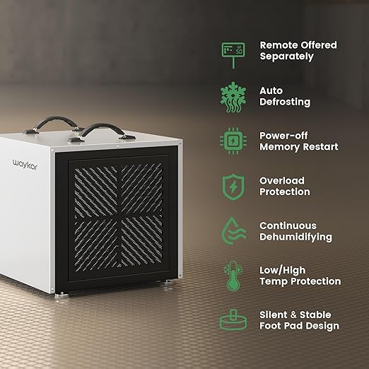 Waykar 158 Pint Commercial Dehumidifier with Pump and Drain Hose for Crawl Spaces, Basements, Ducted Industrial Use, and Water Damage Unit, for Spaces up to 7500 Square Feet, Smart Humidity Control - Image 7