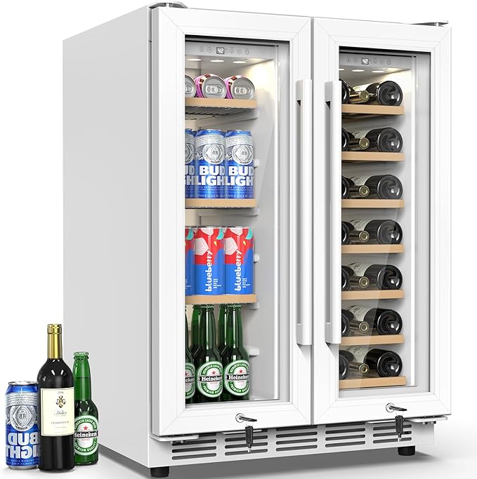 24 Inch Dual Zone Wine and Beverage Refrigerator - Under Counter Built-in/Free Standing Beverage Cooler with Glass Door,Beverage Fridge with Large Capacity, Advanced Cooling System, White - Image 8
