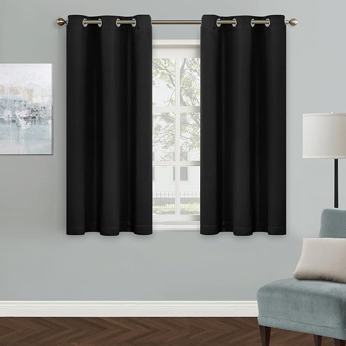 MYSKY HOME Blackout Curtain for Bedroom, Black Curtains for Bathroom 45 Inch Length Grommet Room Darkening Curtain, Amazing Triple Weave Thermal Insulated Curtain, 1 Curtain Panel, 42 x 45 in, Black by MYSKYHOME