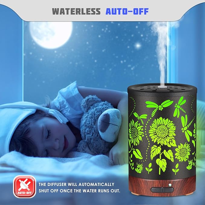 Essential Oils Diffuser,Christmas Aromatherapy Diffuser,Birthday Gifts for Women Mom Grandma,Metal Cool Mist Humidifier with 7 Colors Lights Waterless Auto Off Air Diffusers (Sunflower) - Image 5