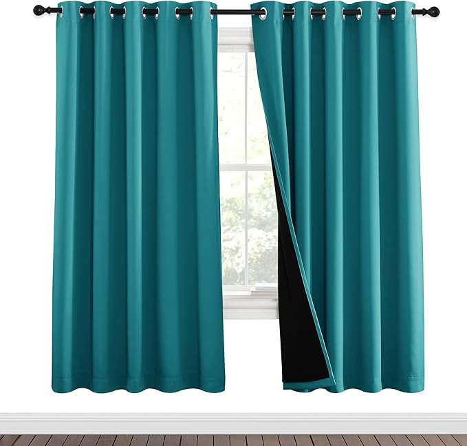 NICETOWN 100% Blackout Window Curtain Panels, Full Light Blocking Drapes with Black Liner for Nursery, 72-inch Drop Thermal Insulated Draperies (Peacock Teal, 2 Pieces, 62-inch Wide Per Panel) - Image 2