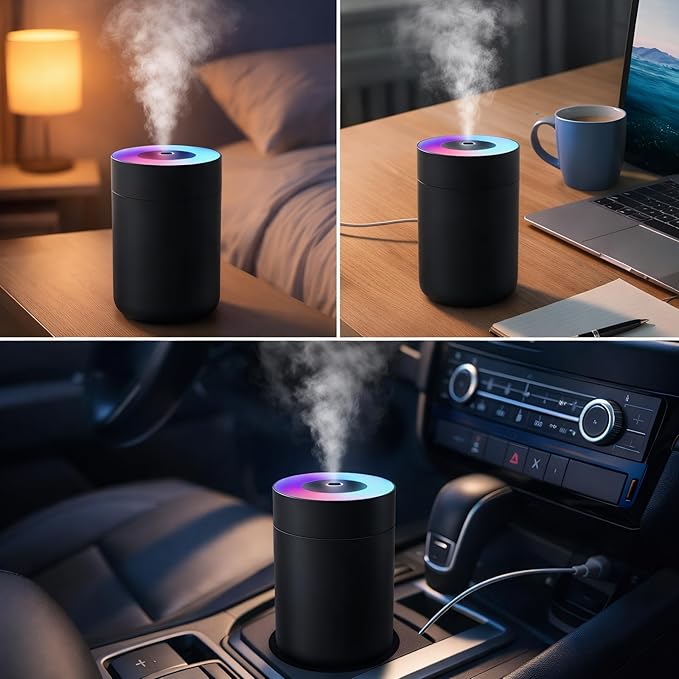 230ML Humidifier for Bedroom, Air Humidifier for Home, Plant Humidifiers Indoor Small with LED Colorful Gradient Light, USB Powered for Desk, Car, Travel, Hotel Room (Black) - Image 5
