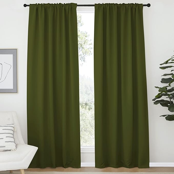 NICETOWN Living Room Blackout Curtains for Christmas Decorations, Olive Green, W52 x L72, 2 Pieces, Decoration Room Darkening Window Blackout Drape Panels - Image 2