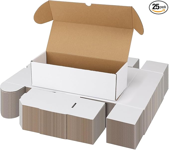 Bulk 300 Capacity Card Toploaders Storage Box, in Total 25 Pack Brown White Cardboard Shipping Boxes for 7500 Count 35pt 3x4 inch Toploaders or Toploaded Cards by Serwrsw