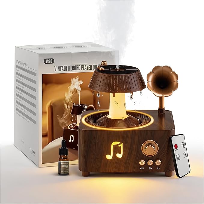 Aromatherapy Diffuser Oil Humidifier with Essential for Home, 250ml Rain Ultrasonic Aroma Diffuser. 7 Colors Light Waterless Auto Off with Remote Control for Large Room Office, Dark Wood Grain Gifts by Stjiatu