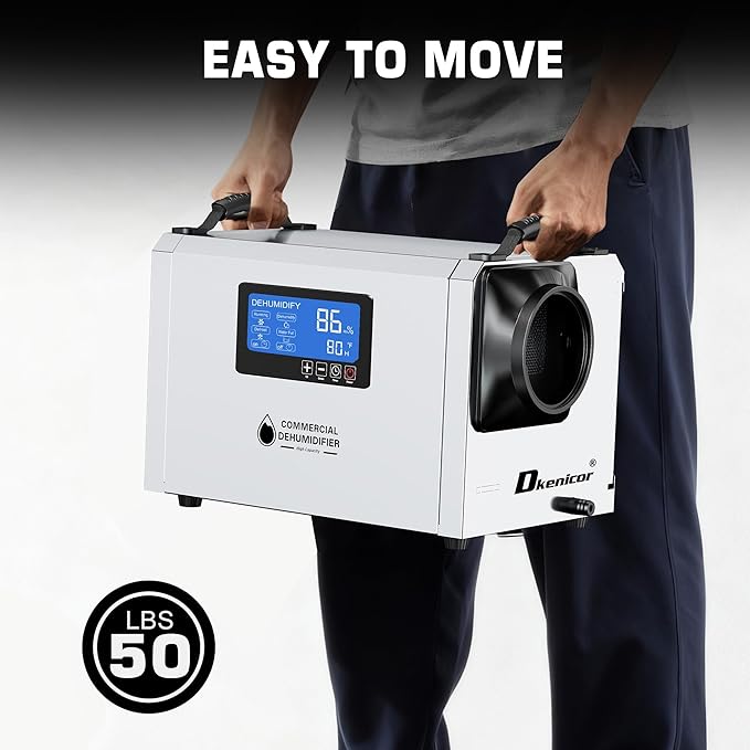 145 Pints Commercial Dehumidifier, Industrial Water Damage Unit up to 6,000 sq ft, Auto Defrost, Memory Starting with Drain Hose，for Crawl Spaces & Basements, White - Image 9