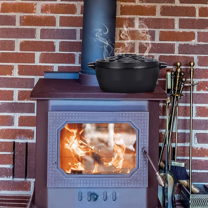 G Good Gain Wood Stove Steamer,Fireplace Humidifier,Cast Iron Humidifier for Stove, Matte Black Finish, Rust Resistant, Lattice Top, 2.5 Quart Capacity,Wood Burning Stove Indoor Decorative - Image 2
