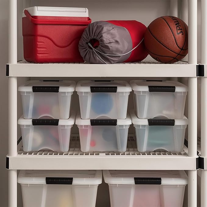 IRIS USA 13 QT Plastic Storage Box with Lid and Latches - 6 Pack - BPA-Free, Discreet Organizing Solution, Durable Nestable Stackable Containers, Secure Pull Handle - Pearl - Image 5