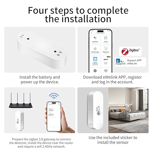 Zigbee Temperature Sensor, Humidity Sensor Thermometer for House, Compatible with Alexa & Google Assistant, eWeLink APP for Remote Monitoring and Home Automation, ZigBee 3.0 Hub Required - Image 4