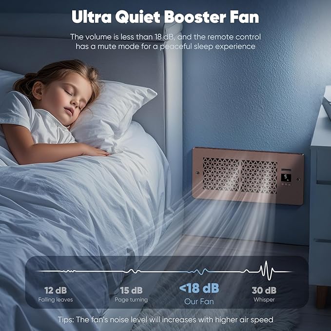 Register Booster Fan for 4" x 10" Register Holes with Remote Control and Thermostat, 10-Speeds AC Vent Booster - Improves Heating&Cooling Airflow, Quiet Air Duct Fan for Wall, Bronze, 2-Pack - Image 6