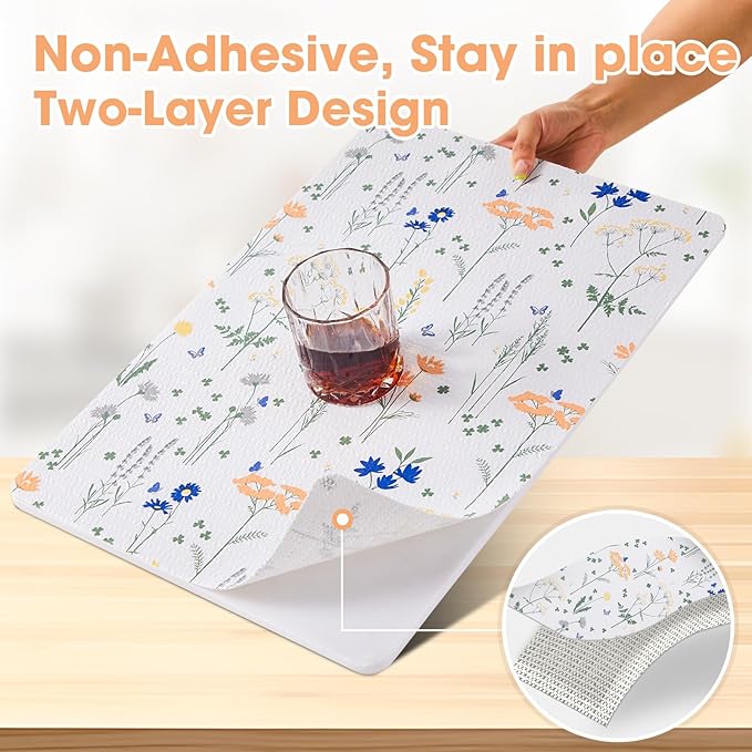 Drawer and Shelf Liner, Non-Slip Kitchen Cabinet Liners Non-Adhesive Thick Strong Grip Waterproof Washable Mats Protect Dresser Shelves Cupboard Bathroom Cabinets, Flower, 12 in X 20 FT - Image 2