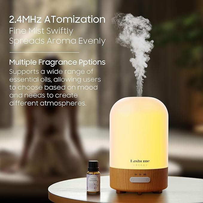 Essential Oil Diffuser Hand Blown Glass, 100ml Small Aromatherapy Diffuser, Auto Shut-Off Function, Ultrasonic Diffusers for Essential Oils, Cool Mist Humidifier with Warm White Lights（White） - Image 4