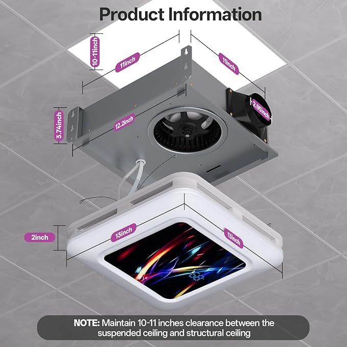 Bathroom Fan with Humidity Sensor,230 CFM 1.0 Sone Bathroom Exhaust Fan with Light,Ventilation and Exhaust Fan with Remote Control and Timer Function,Black - Image 5