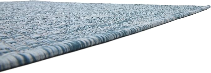 Unique Loom Collection Casual Transitional Solid Heathered Indoor/Outdoor Flatweave Area Rug (4' 1" x 6' 1" Rectangle, Aquamarine/Ivory) - Image 9