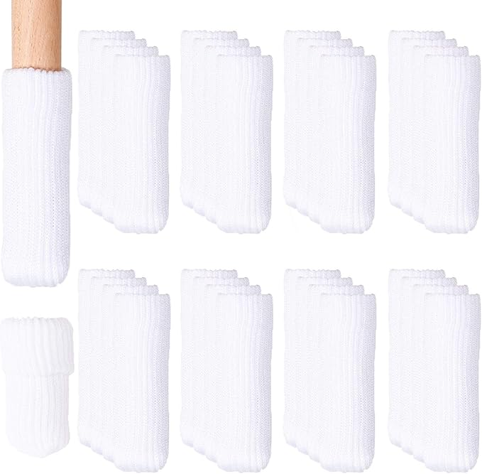 Hazeland High Elastic Knitted Chair Leg Protectors for Hardwood Floors, 32Pcs Non Slip No Scratch Noise Furniture Socks, Suitable for Most Round or Square Furniture Feet White by HAZELAND
