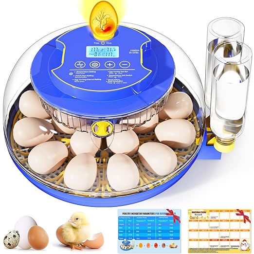 Incubator for Hatching 18 Eggs - Automatic Turning Smart Temp Humidity Control with Alarm, 360° Clear View Candler Function for Chicken Duck Quail Goose Poultry (Dual Trays) by Unknown