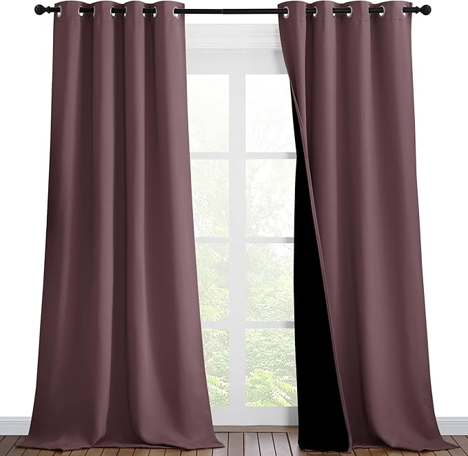 NICETOWN Thermal Insulated 100% Blackout Curtains, Noise Reducing Performance Drapes with Black Lining, Full Light Blocking Drapery Panels for Patio (Dry Rose, 1 Pair, 46 inches x 90 inches) by NICETOWN
