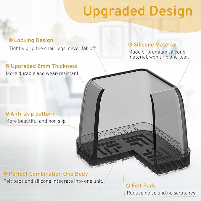 24PCS Extra Small Chair Leg Floor Protectors, Furniture Sliders, Chair Leg Protectors for Hardwood Floors, Non-Slip Felt Furniture Pads, Square Silicone Cap Covers to Protect Floors(Fit 0.5" - 0.75") - Image 2