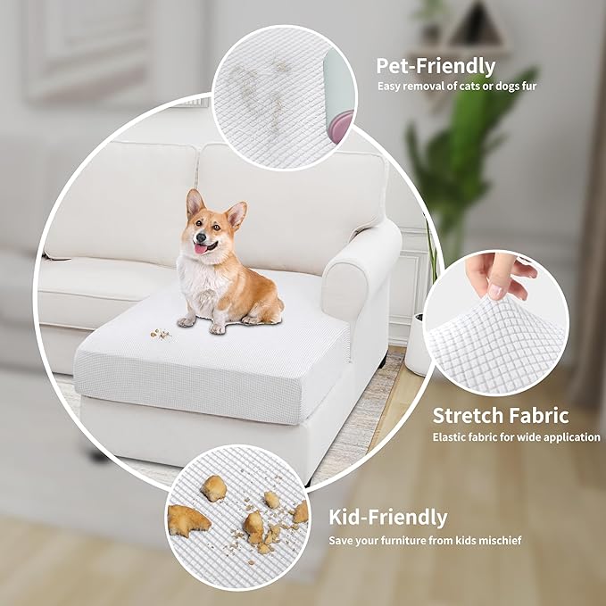 Easy-Going Stretch Sectional Couch Covers 1 Piece Chaise Lounge Slipcover L Shape Separate Cushion Couch Seat Chaise Cover for Both Left/Right Sectional Couch Snow White - Image 4