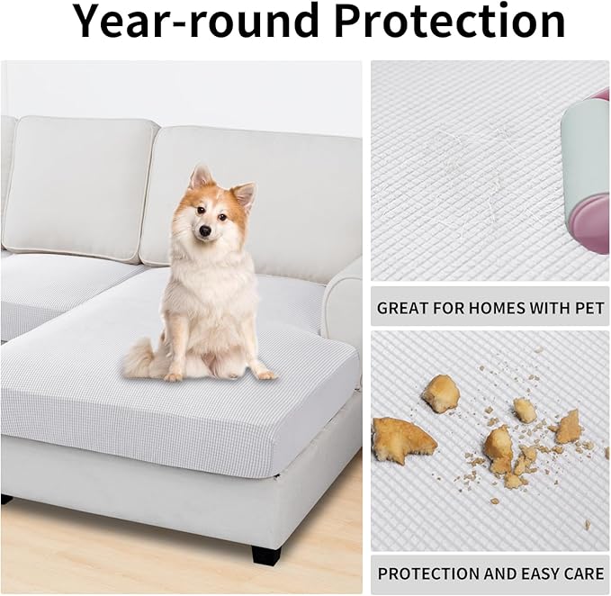 Easy-Going Stretch 3 Pieces Couch Cushion Covers for Sectional Sofa Left/Right L Shape Chaise Lounge Sofa Seat slipcover Anti-Slip Sofa Cover Soft (2 Seater + 1 Chaise, Snow White) - Image 3