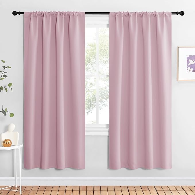 NICETOWN Blackout Curtains for Living Curtains, Baby Pink, 2 Panels, 42 by 72, Room Darkening Window Curtain Panels, Easy-Care Solid Thermal Insulated Draperies/Drapes for Daughter Room by NICETOWN
