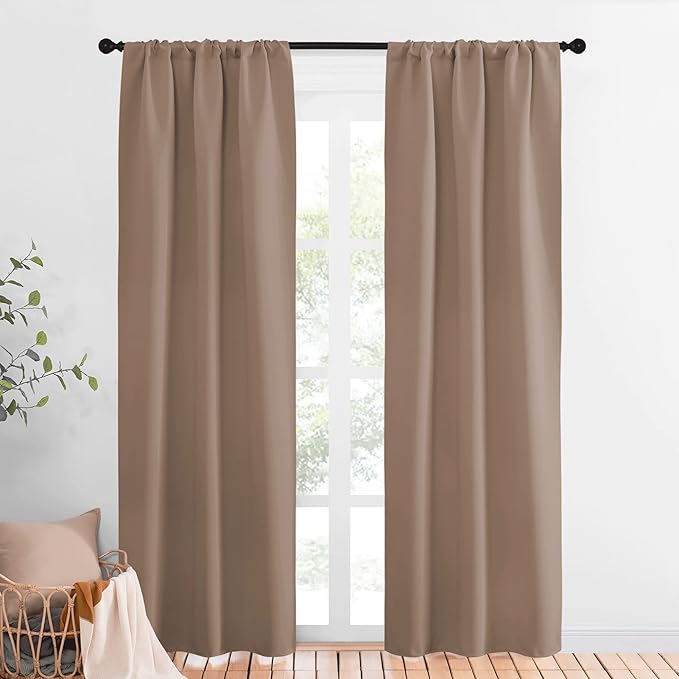 NICETOWN Kitchen Window Blackout Curtains - Window Treatment Thermal Insulated Rod Pocket Small Blackout Draperies/Drapes for Bedroom/Kitchen (Cappuccino, Set of 2, 34 inches Wide by 84 inches Long) by NICETOWN