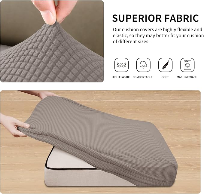 Easy-Going Stretch Individual Loveseat Couch Cushion Cover Sofa Cushion Furniture Protector Sofa slipcover Soft Flexibility with Elastic Bottom (2-Piece Loveseat Cushion Cover, Taupe) - Image 5