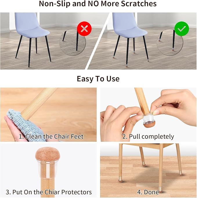 Ezprotekt 24 Pcs Small Clear Silicone Chair Leg Floor Protectors for Hardwood Floors, Chair Leg Caps Covers, Floor Protectors for Chair, Bar Stool Leg Protectors Round (S Fit: 3/5" to 3/4", 15-19mm) - Image 4