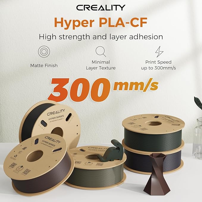 Creality Carbon Fiber Filament PLA 1.75mm, Hyper PLA-CF 3D Printer Filament with Matte Finish for 50-300mm/s High-Speed Printing, Dimensional Accuracy+/-0.03mm (Black, Hyper PLA-CF-2KG) - Image 2