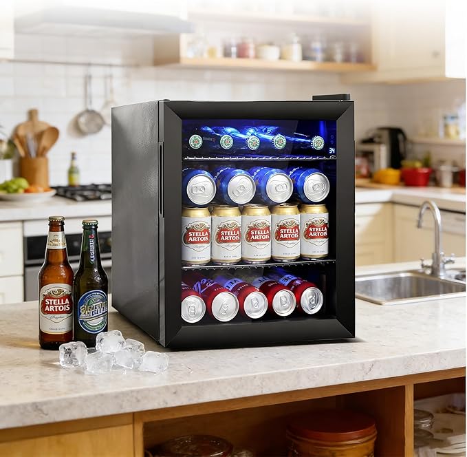 50 Can Mini Beverage Refrigerator - Small Beverage Fridge with Glass Door for Soda Beer Wine – Countertop Drink Cooler for Home, Dorm, Office or Bar, Electronic Temperature Control，1.4cu.ft.Black - Image 2