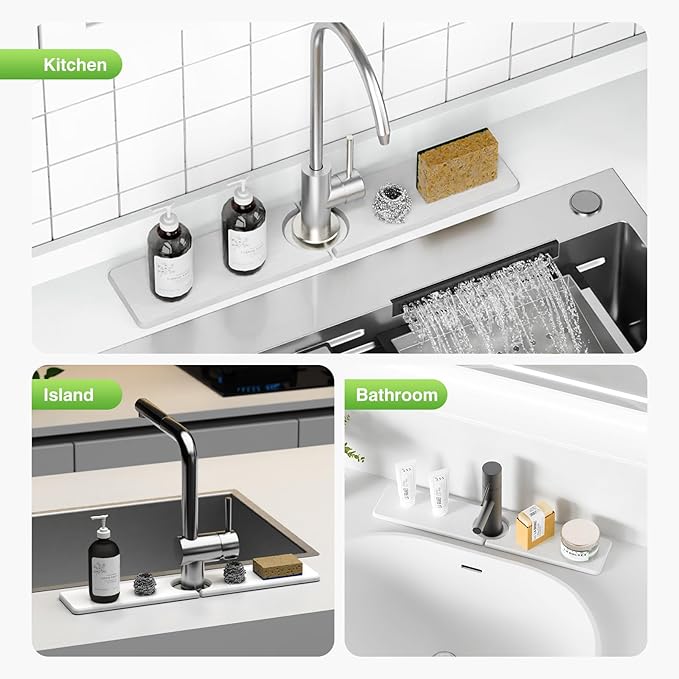20" x 4" Stone Faucet Mat for Kitchen Sink, Quick Drying Diatomite Sink Tray, Faucet Sink Splash Guard for Prevents Moisture Buildup (White) - Image 8