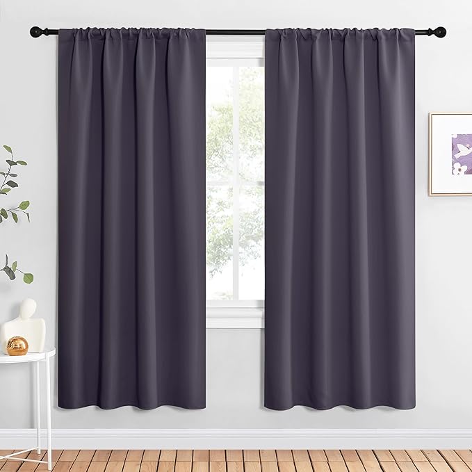NICETOWN Blackout Curtains for Living Curtains, Greyish Purple, 2 Panels, 42 by 72, Room Darkening Window Curtain Panels, Easy-Care Solid Thermal Insulated Draperies/Drapes for Daughter Room by NICETOWN