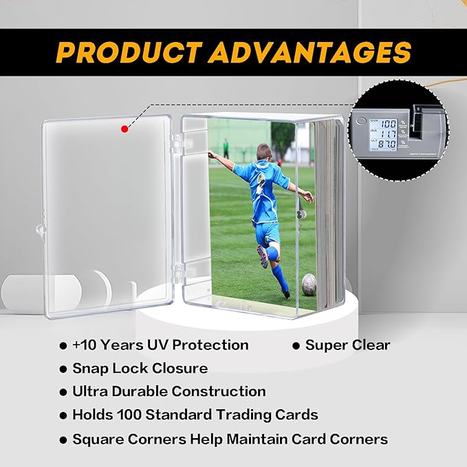 10-Pack 100-Count Deck-Case Card-Box - Hinged Trading Card Storage Box, Trading Deck Boxes, Clear Case Collection Storage Box for Gaming, Sports, Playing Cards - Image 4