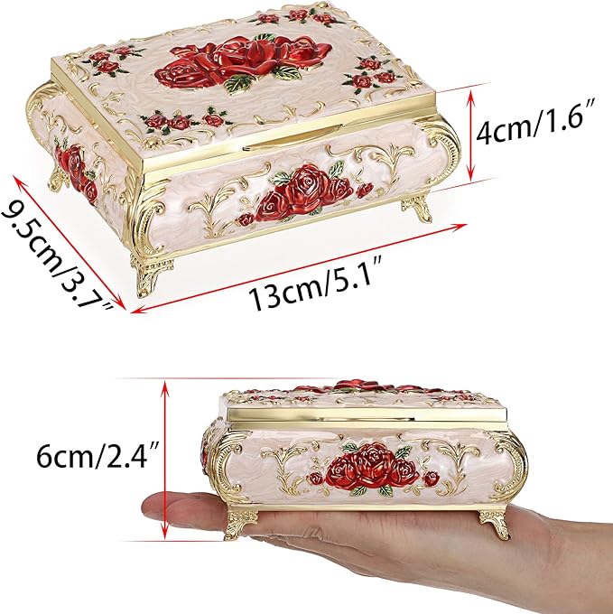 Hipiwe Metal Decorative Jewelry Box Vintage Treasure Chest Case Ornate Trinket Organizer Earrings Necklace Bracelet Storage Box Ring Holder Keepsake Box for Women - Image 6