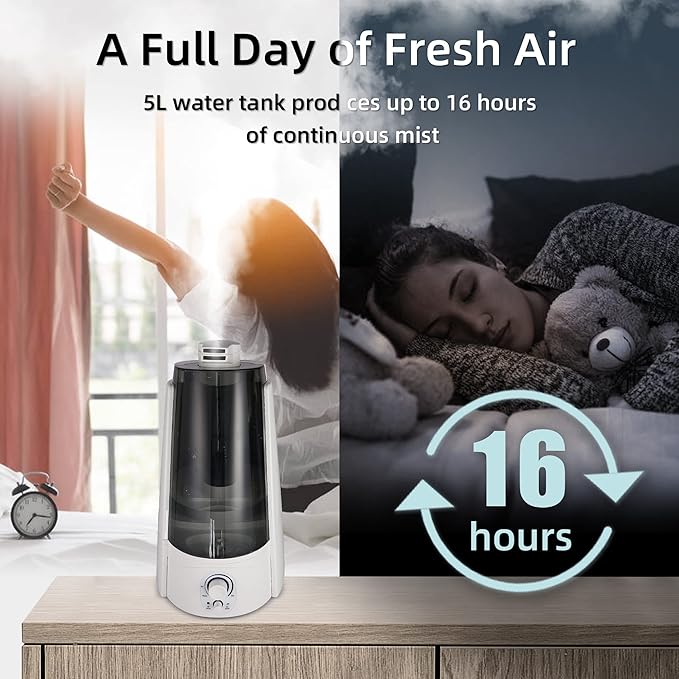Cool Mist Humidifier for Office & Bedroom, 5L Top Fill Personal Humidifier with Adjustable Mist Mode, 2 Settings, Anion Technology, Ultra Quiet, Auto Shut-Off, Lasts Up to 15 Hours – Black - Image 5