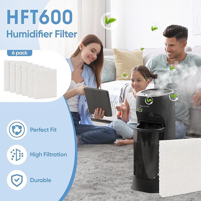 HFT600 6 Pack Humidifier Wicking Filter T Replcement Compatible with Honeywell HEV615 HEV620 Humidifier, Compared to Part HFT600T HFT600PDQ Wicking Filter, White - Image 5