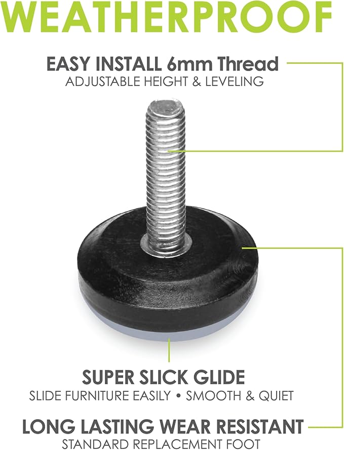 Slipstick Gorilla Outdoor Adjustable Furniture Levelers (8 Pack) Weatherproof Screw in Leg Glides for Chairs, Tables, and Outdoor Furniture Feet, 1-1/8 Inch Slider Glide, M6 Thread - Image 2