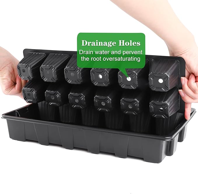 4 Pack 24-Cells Seed Starter Tray Kit Germination Tray with Humidity Dome and Base, Plant Growing Kit Germination Starter Including Peat Pellets, Plant Labels, Tool for Indoor Outdoor, Black - Image 6