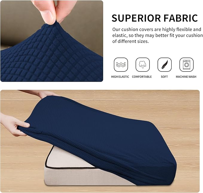Easy-Going Stretch 3 Pieces Couch Cushion Covers for Sectional Sofa Left/Right L Shape Chaise Lounge Sofa Seat slipcover Anti-Slip Sofa Cover Soft (2 Seater + 1 Chaise, Navy) - Image 4
