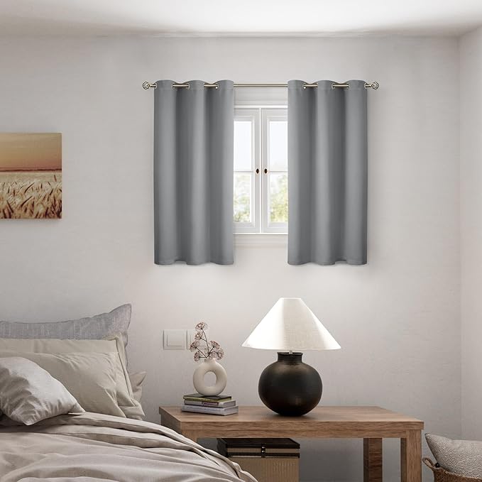 BGment Short 100% Blackout Curtains for Bedroom, Thermal Insulated Energy Efficiency Noise Reducing Grommet Curtains 45 Inch Length with Liner for Small Window 2 Panels Each 42 Inch Wide,Dove Grey - Image 2