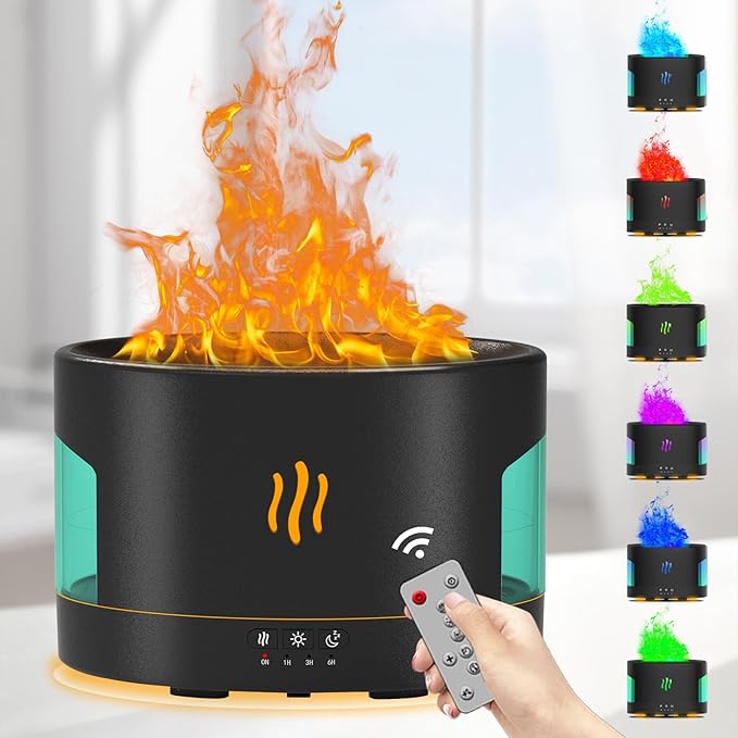 Oil Diffusers for Home large Room, 450ml Visible Water Tank, Air Diffuser Humidifier with Bluetooth Speaker, White Noise and Remote, Flame Humidifier for Bedroom,Office, 7 Colors Diffuser Gifts by POSVIU