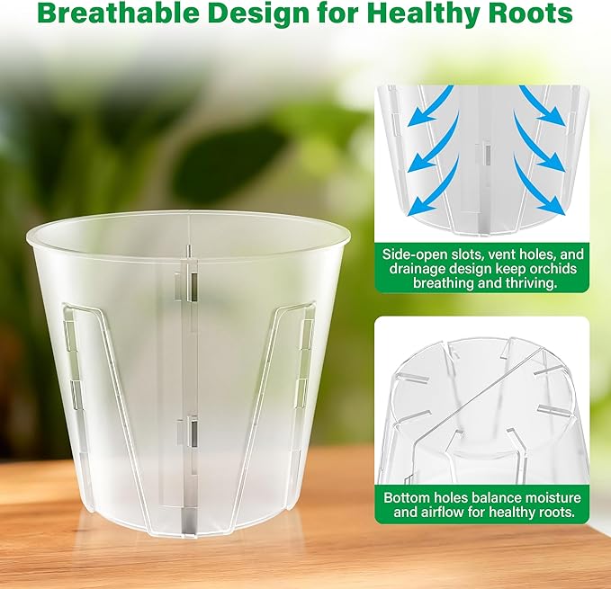 5 Inch Side-Open Orchid Pots 12 Pack, Clear Plastic Nursery Planters with Detachable Side Walls for Easy Repotting, Breathable Slotted Flower Pots with Drainage for Root Health - Image 4